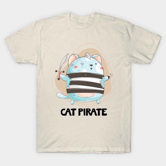 Cat Pirate, Funny cat T-Shirt by white.ink